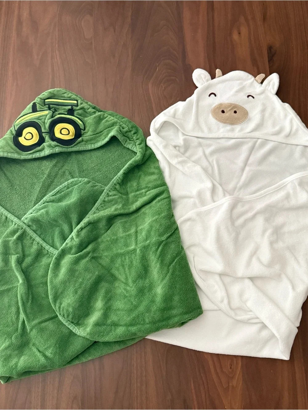 John Deere Green Hooded Baby Bath Towel and White Cow Hooded Baby Bath Towel
